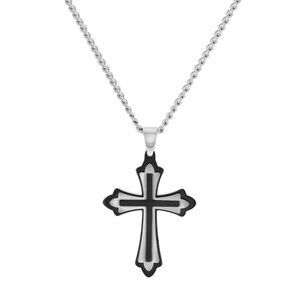 Steel Nation Men's Black Ion-Plated Stainless Steel Cross Pendant Necklace